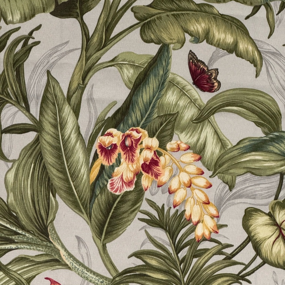 NEwFabric Waverly Botanical Tropical Olive Green and Cream 55” X 42”
